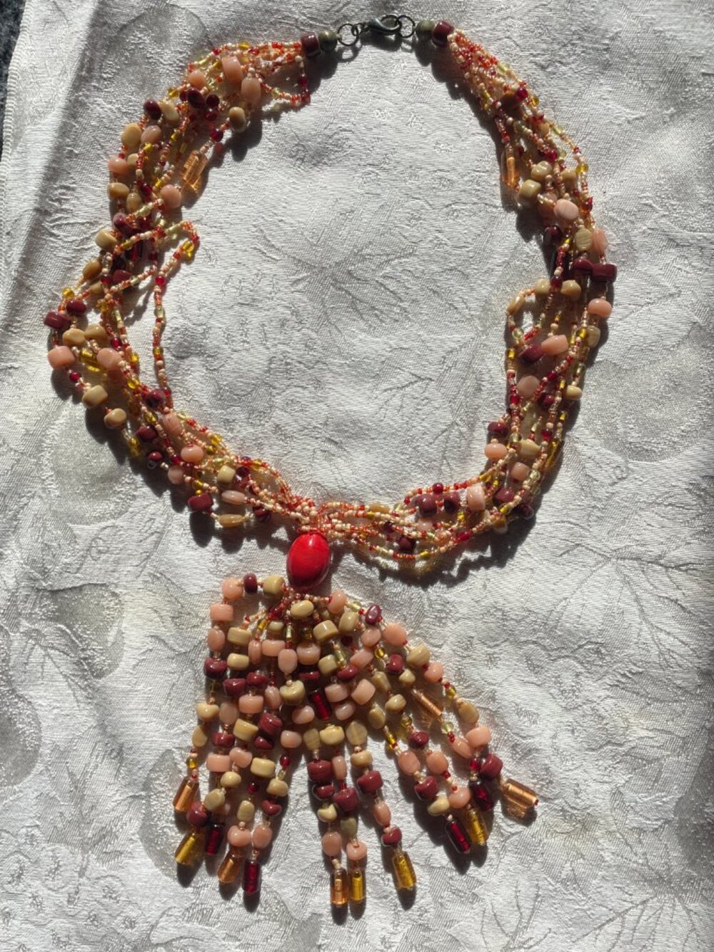Multi Strand Beaded Necklace Tan and Brown stone and glass beads 170 g 24" - Picture 7 of 7